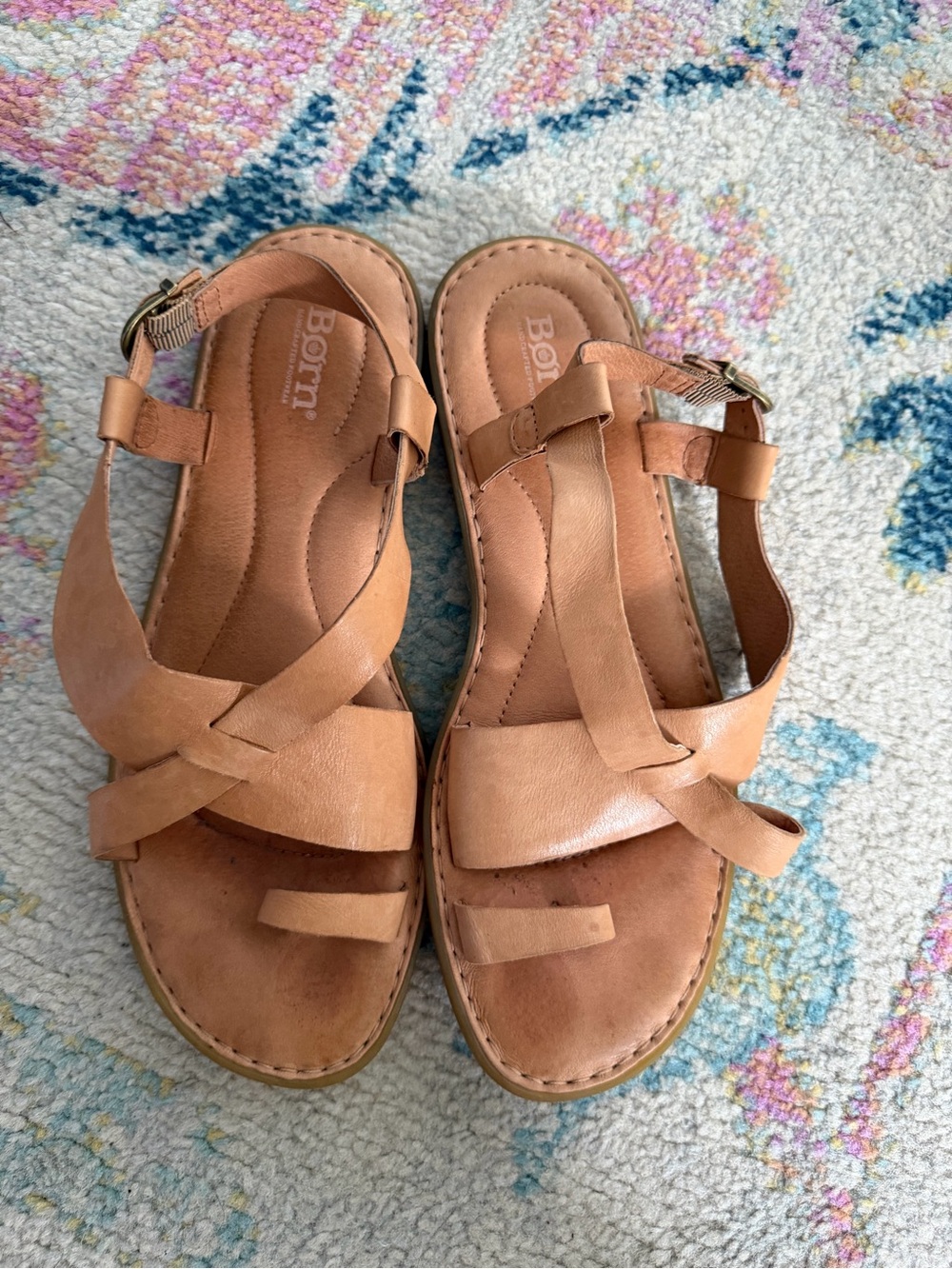 Born Tan Leather Cross-Strap Slingback Sandals
